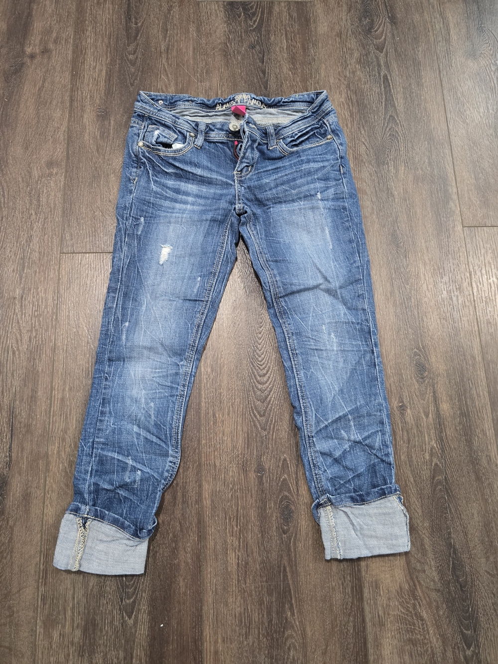 Almost Famous Washed Blue Boyfriend Jeans with Cuffed Hems